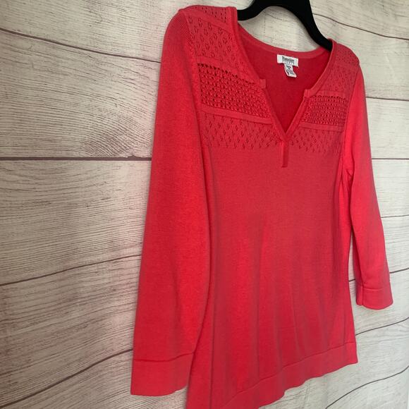 Hampshire Studio Coral Sweater with Knitwork Detail Shoulders Size Petite Small - Picture 12 of 13